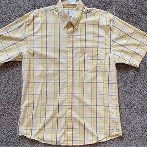 Cutter and Buck Cotton Button Down Short Sleeve Golf Shirt Mens L Yellow Plaid